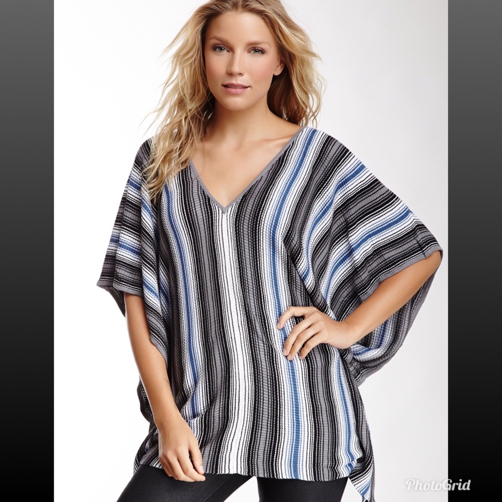 Love stitch striped pullover poncho